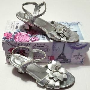 Seychelles Silver Floral Girls Party Wedding Heeled Sandals